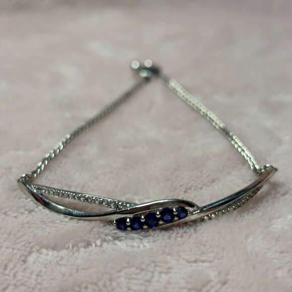 *LAST CHANCE* Kay Jewelers Blue Lab-Created Sapphire Bracelet Sterling Silver - Picture 2 of 4